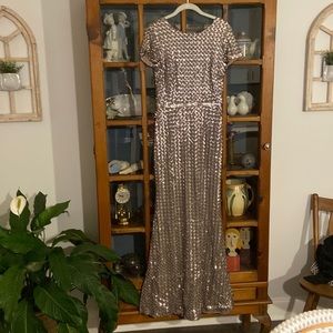 Stunning Aqua-brand Bronze Sequined Gown. Made in USA